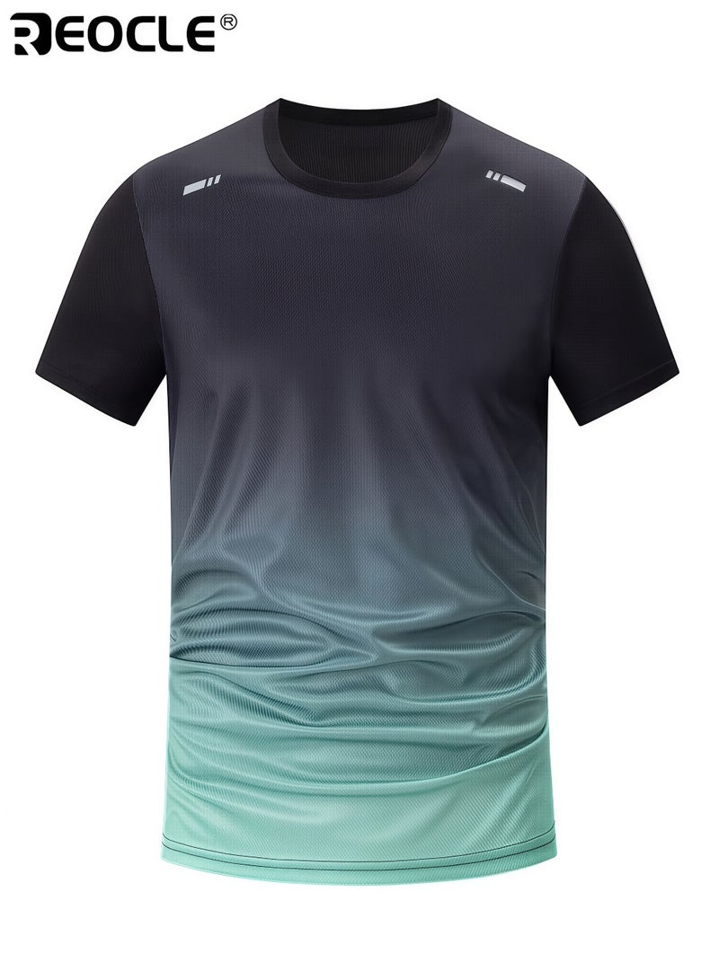 REOCLE 3PCS Men's Fitness Set Athletic Shorts Short Sleeve Shirt and Base Layer Pants Polyester Blend Summer Sportswear for Running and Training Workout Apparel Gym Clothes for Men - Image 5