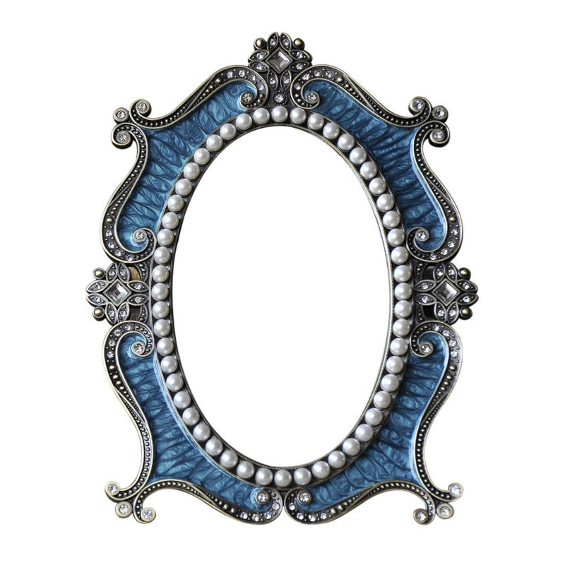 Nerien Vintage Vanity Tabletop Mirror Metal Oval Decorative Makeup Stand Antique Table Cosmetic Coquette Countertop Desk Dresser for Home Bedroom Bathroom Blue S