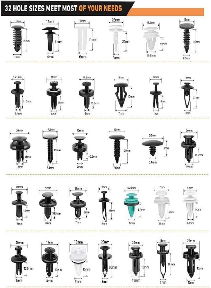 1115 Piece Auto Push Retainer Clips and Auto Fasteners Assortment - 32 Most Popular Sizes Nylon Bumper Fender Rivets with 10 Cable Ties and Fastener Remover for GM, Ford, Toyota, Honda, Chrysler - Image 2