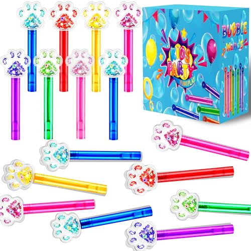 PLOUGVI 24Pcs Bubble Wands for Kids Paw Party Favors Supplies Decorations Pinata Goodie Bag Stuffers Classroom Prizes Glitter Paw - Image 1