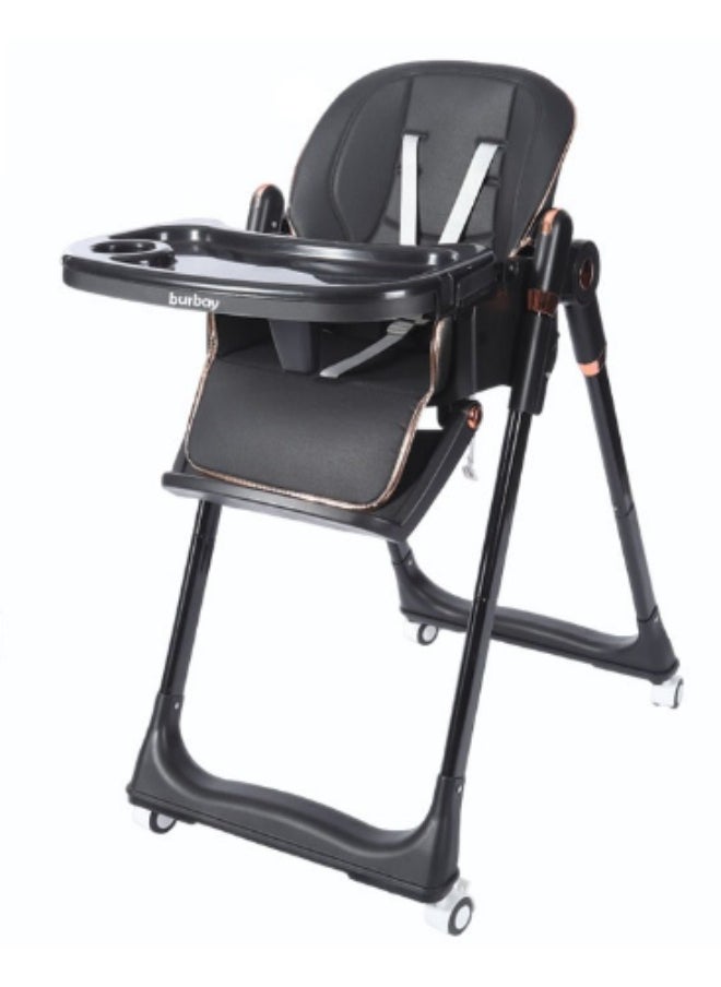 burbay - Burbay 2 in 1 Foldable Baby High Chair and Rocker - Adjustable Reclining Chair with 360 Degree Wheels (DM135) with 5 Height Levels - Image 1