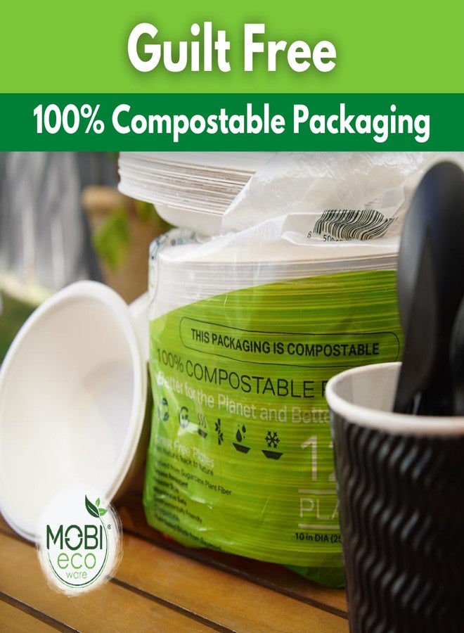 MOBI Ecoware أطباق ورقية من MOBI Ecoware، 100% قابلة للتحلل - [10 بوصة بعمق 0.5 بوصة] - أطباق disposable ثقيلة - (معتمدة من BPI) - (خالية من PFAS) - صديقة للبيئة، أطباق عشاء قابلة للتحلل من بقايا قصب السكر 10 بوصة (125 عبوة) - Image 4