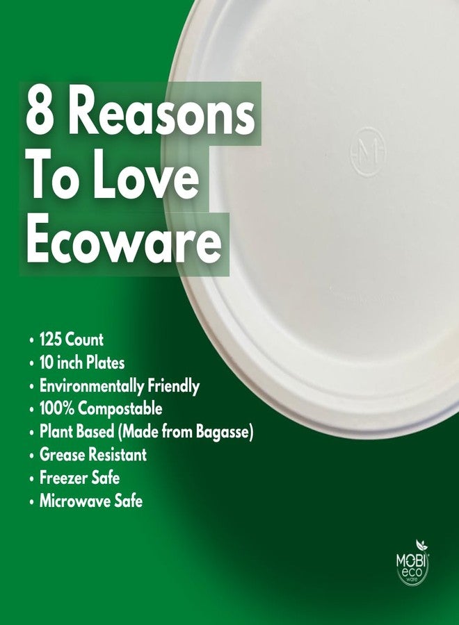 MOBI Ecoware أطباق ورقية من MOBI Ecoware، 100% قابلة للتحلل - [10 بوصة بعمق 0.5 بوصة] - أطباق disposable ثقيلة - (معتمدة من BPI) - (خالية من PFAS) - صديقة للبيئة، أطباق عشاء قابلة للتحلل من بقايا قصب السكر 10 بوصة (125 عبوة) - Image 3