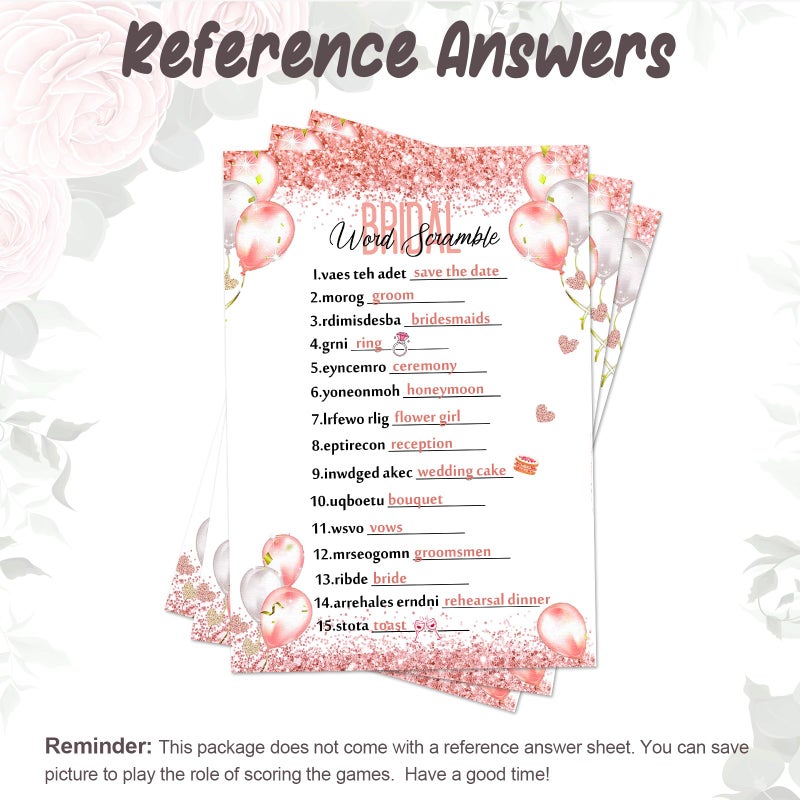 Maxdot 220 Pieces Bridal Shower Game Set 5 Sets (40 Cards Each) Wedding Game Cards and 20 Pieces Pencils Printed Words Editable Bride Groom Wedding Bachelorette Engagement Party Supplies(Pink Balloon) - Image 5