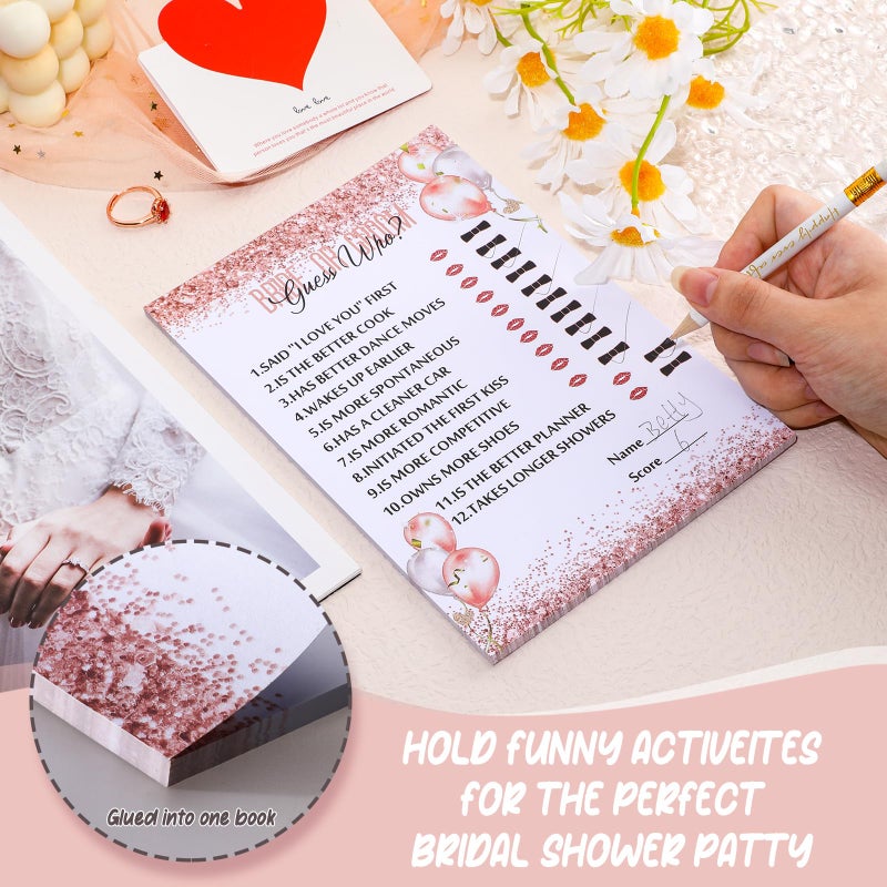 Maxdot 220 Pieces Bridal Shower Game Set 5 Sets (40 Cards Each) Wedding Game Cards and 20 Pieces Pencils Printed Words Editable Bride Groom Wedding Bachelorette Engagement Party Supplies(Pink Balloon) - Image 4