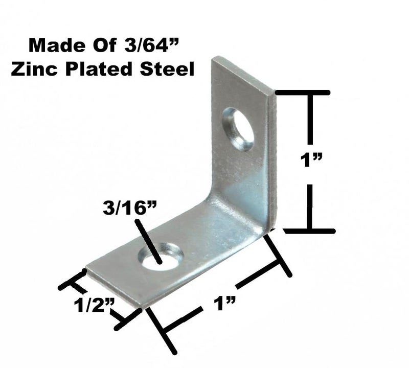 888 Corp 1" x 1" x 1/2" (4 Pack) Corner Brace with 8 pcs 1/2" x 6 Gauge Flat Head Phillips Screws - Image 2