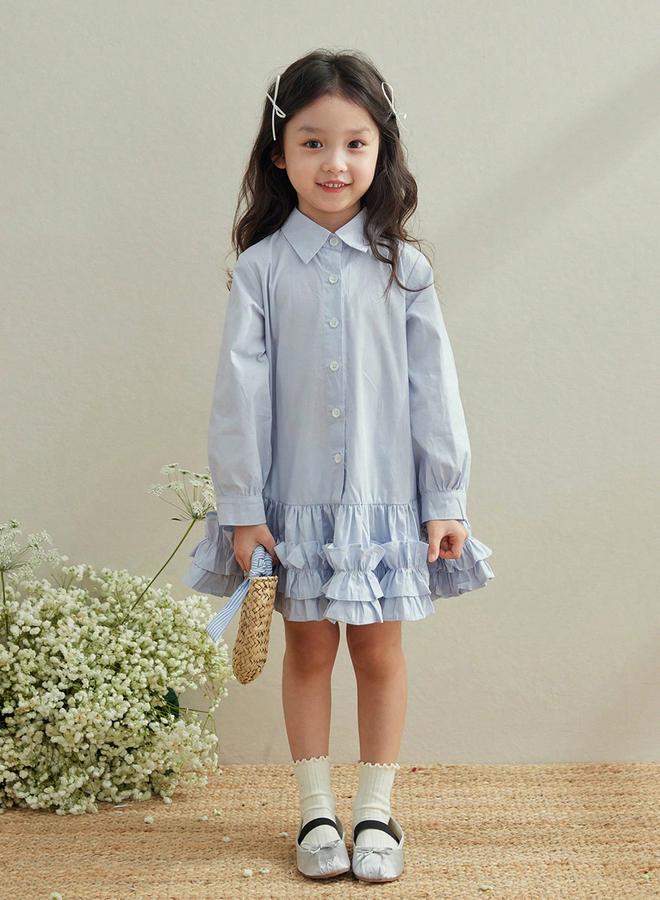 Take Two Girls Blue Cotton Ruffle Hem Knee Length Dress - Image 5