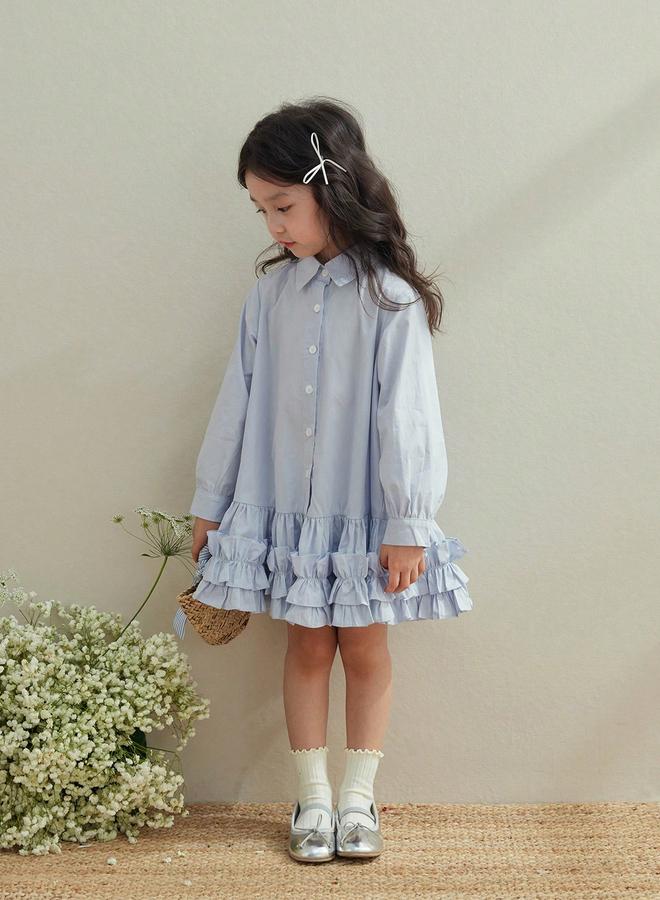 Take Two Girls Blue Cotton Ruffle Hem Knee Length Dress - Image 4