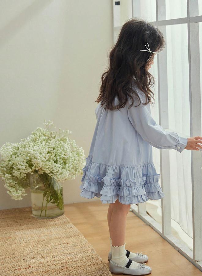 Take Two Girls Blue Cotton Ruffle Hem Knee Length Dress - Image 2