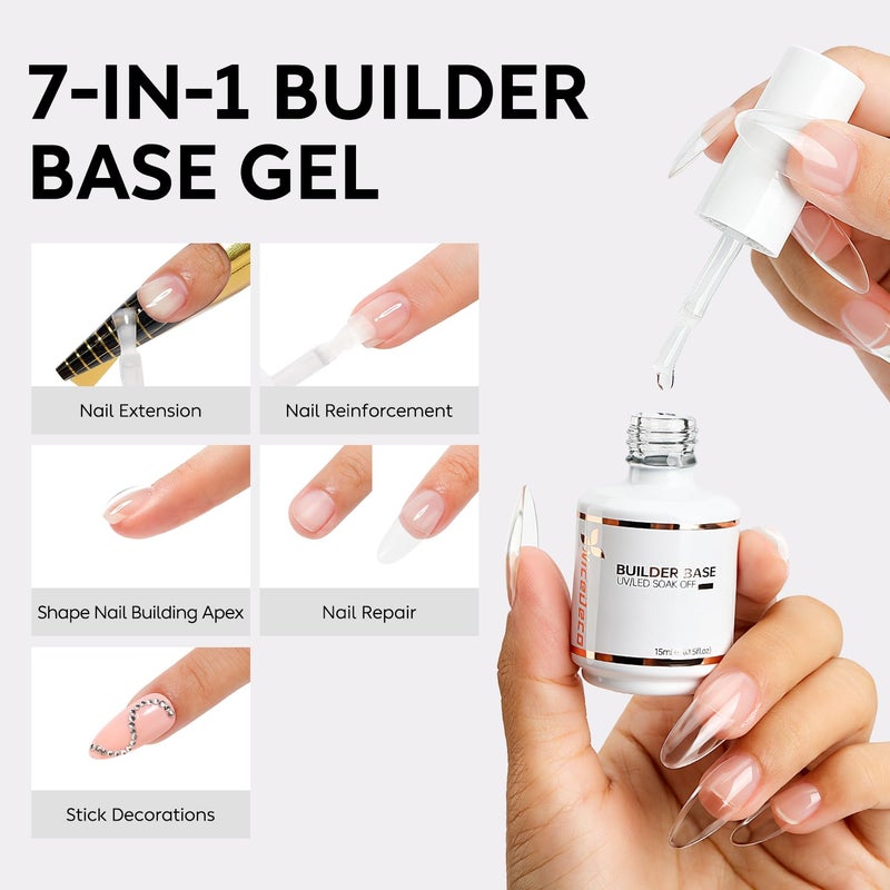 Nicedeco Hema Free Builder Nail Gel Polish 15ML 7 in 1 Clear Base Cruelty Free Vegan Strengthener Gel Hard Gel Extension - Image 3