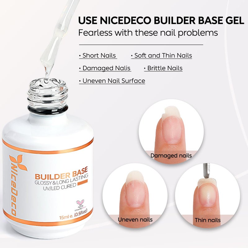 Nicedeco Hema Free Builder Nail Gel Polish 15ML 7 in 1 Clear Base Cruelty Free Vegan Strengthener Gel Hard Gel Extension - Image 2