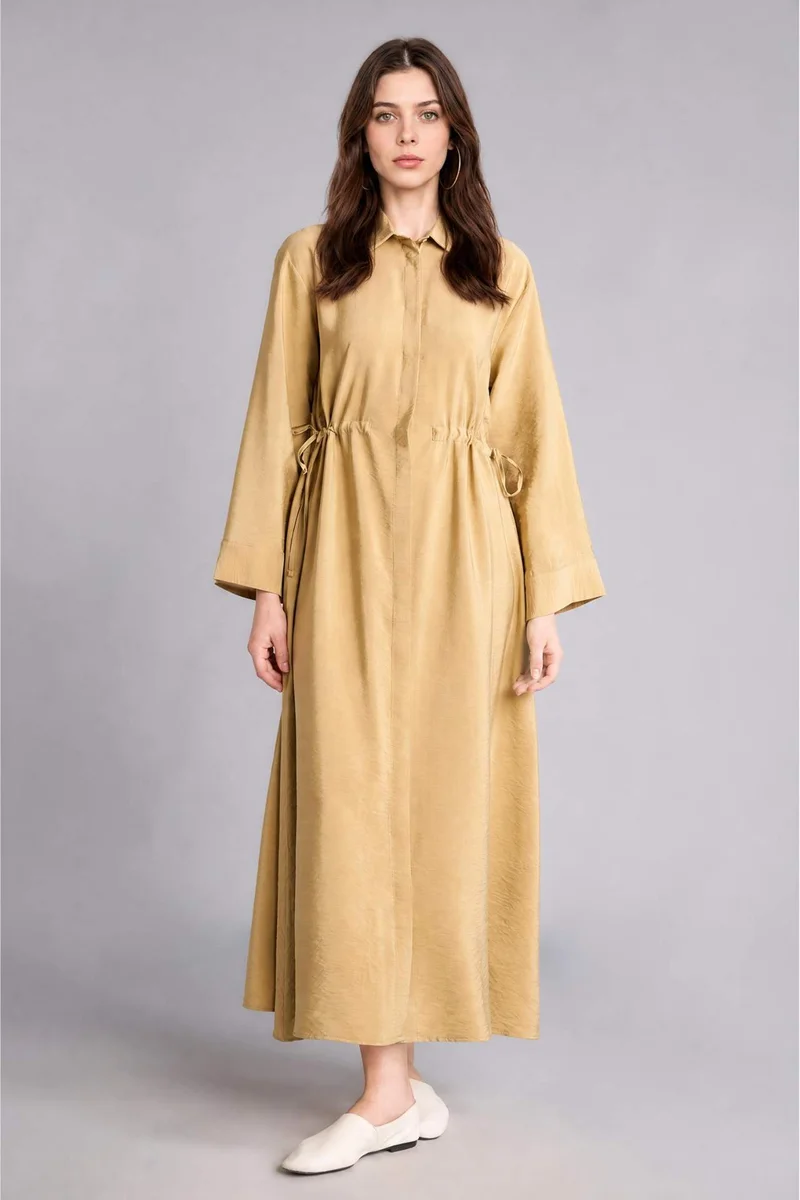Defacto  Regular Fit Shirt Collar Long Sleeve Maxi Dress for Women | Best Price UAE