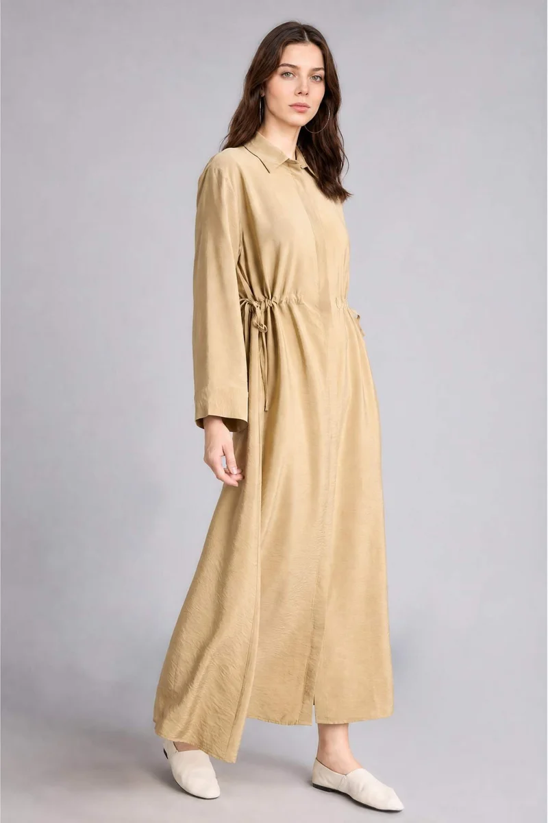 Regular Fit Shirt Collar Long Sleeve Maxi Dress