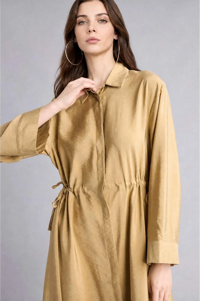 Defacto  Regular Fit Shirt Collar Long Sleeve Maxi Dress for Women | Best Price UAE