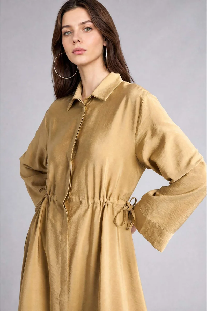 Defacto  Regular Fit Shirt Collar Long Sleeve Maxi Dress for Women | Best Price UAE