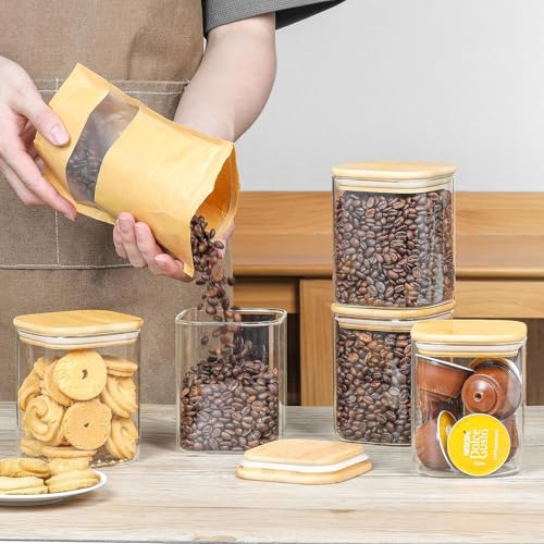 TIENER 750 ML Glass Storage Containers with Lids, Glass Jars with Lids, Clear Food Jar, Square Canister, Pantry Organizers and Storage for Cookie Flour Oat Pasta Tea Coffee Bean (6, SQ BB JAR 750ML) - Image 2