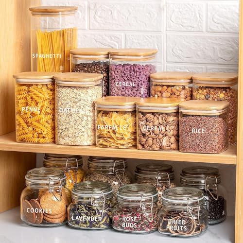 TIENER 750 ML Glass Storage Containers with Lids, Glass Jars with Lids, Clear Food Jar, Square Canister, Pantry Organizers and Storage for Cookie Flour Oat Pasta Tea Coffee Bean (6, SQ BB JAR 750ML) - Image 5