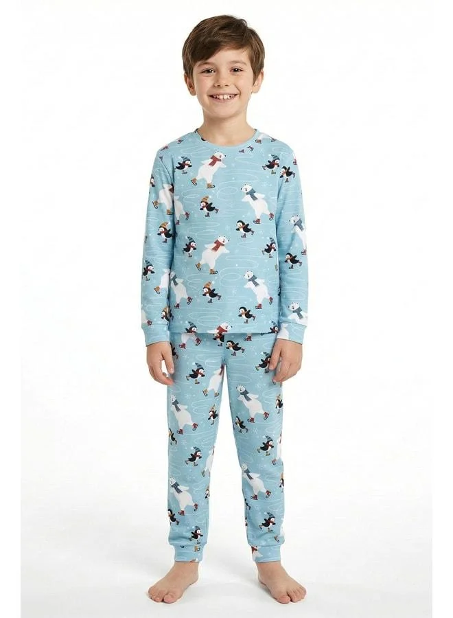 Zuzunga Unisex Interlock Baby Blue Christmas-Themed Pajama Set.