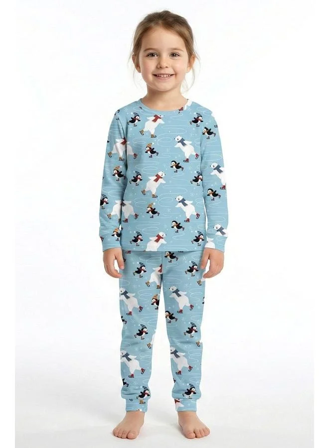 Zuzunga Unisex Interlock Baby Blue Christmas-Themed Pajama Set.