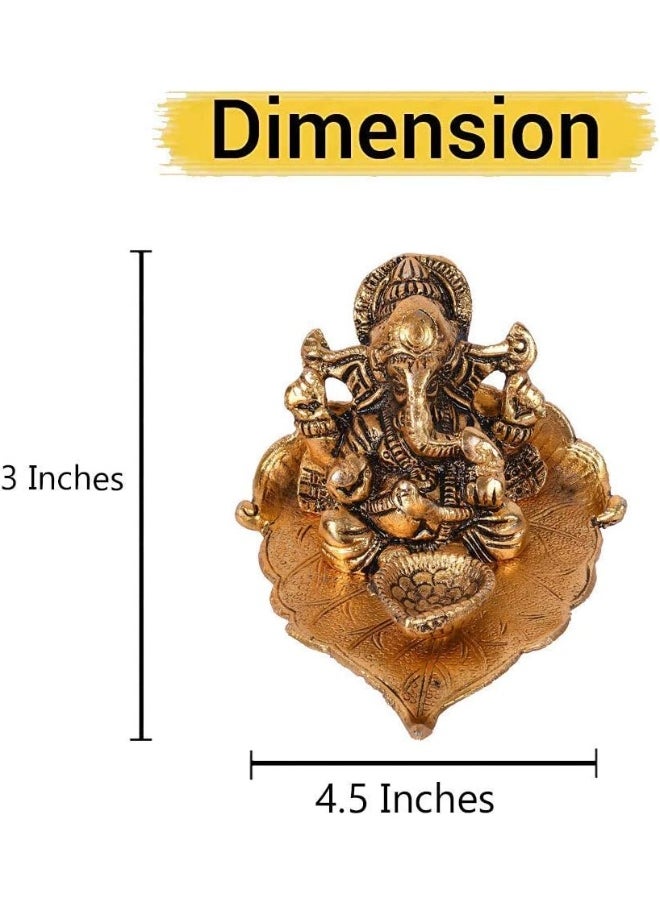 Collectible India Ganesha On Leaf With Diya Metal Hand Craved Decorative Gift For Puja Diwali  - Image 5