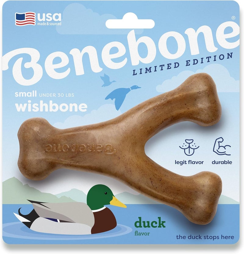 Benebone Indoor outdoor all-purpose fit Benebone Wishbone Durable Dog Chew Toy for Aggressive Chewers, Duck, Made in USA, Small Shop & home all-space compatible - Image 1