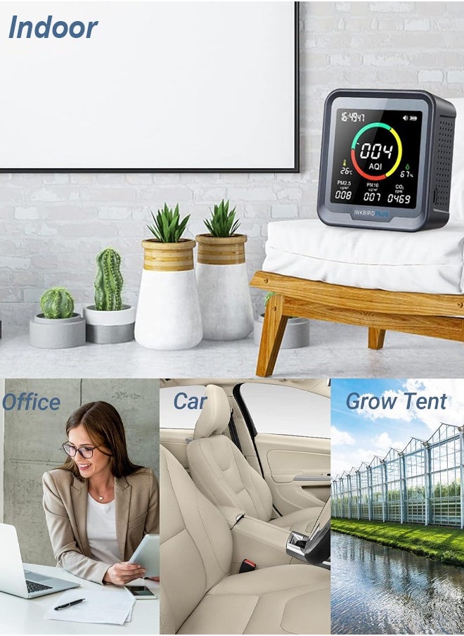 INKBIRD - INKBIRD 6-in-1 Indoor Air Quality Monitor PTH-9A Air Detector Detects CO2, PM2.5, PM10, AQI, Temperature, and Humidity with Alarm for Room Cellar Grow Tents Offices, etc. - Image 1