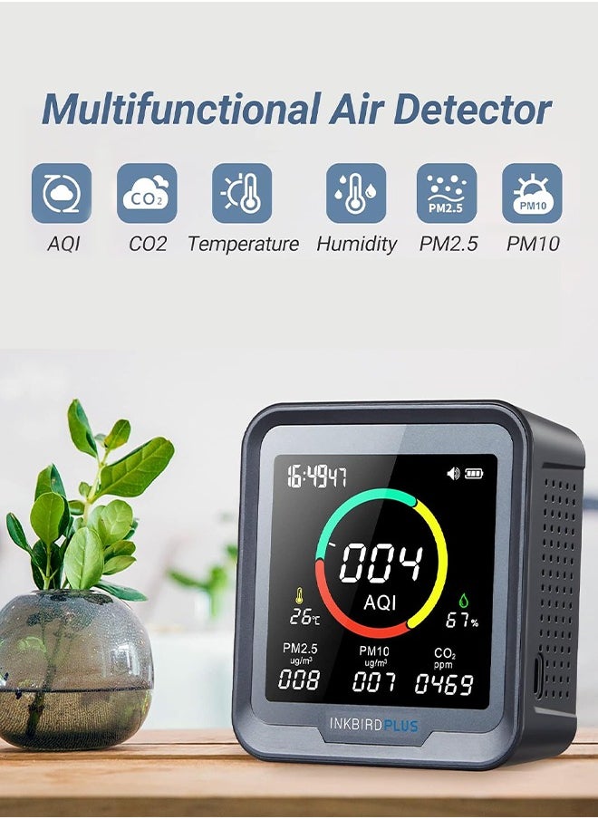 INKBIRD - INKBIRD 6-in-1 Indoor Air Quality Monitor PTH-9A Air Detector Detects CO2, PM2.5, PM10, AQI, Temperature, and Humidity with Alarm for Room Cellar Grow Tents Offices, etc. - Image 1