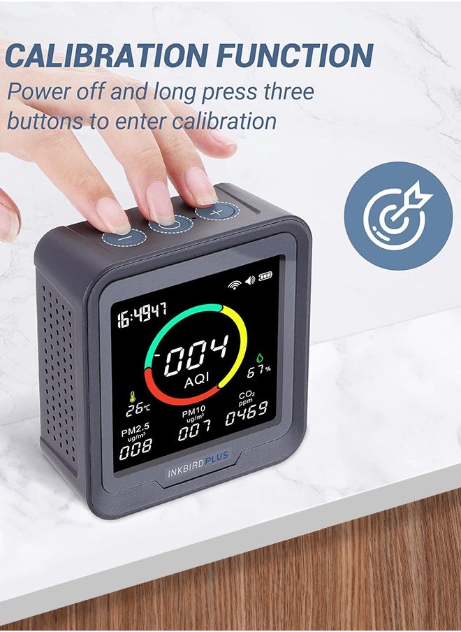 INKBIRD - INKBIRD 6-in-1 Indoor Air Quality Monitor PTH-9A Air Detector Detects CO2, PM2.5, PM10, AQI, Temperature, and Humidity with Alarm for Room Cellar Grow Tents Offices, etc. - Image 1