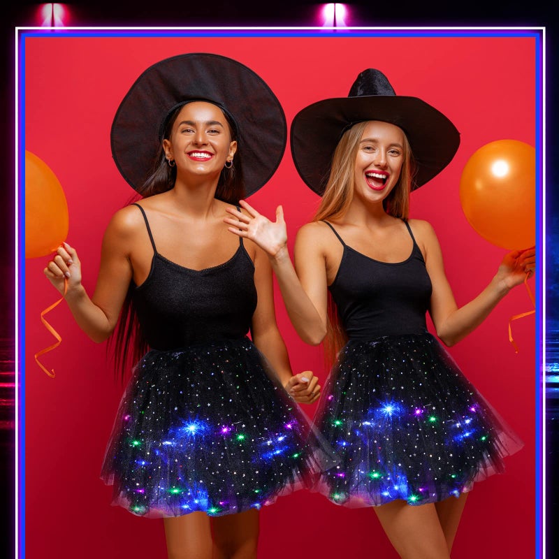 Haysandy 2 Pack LED Tutu Skirt Layered Tutus for Women Light up 80's Tulle Tutu Skirt Party Halloween Cosplay Costume(Black) - Image 4