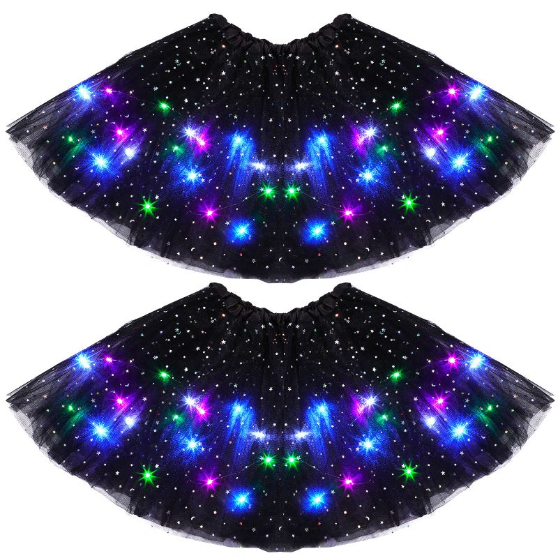 Haysandy 2 Pack LED Tutu Skirt Layered Tutus for Women Light up 80's Tulle Tutu Skirt Party Halloween Cosplay Costume(Black) - Image 1