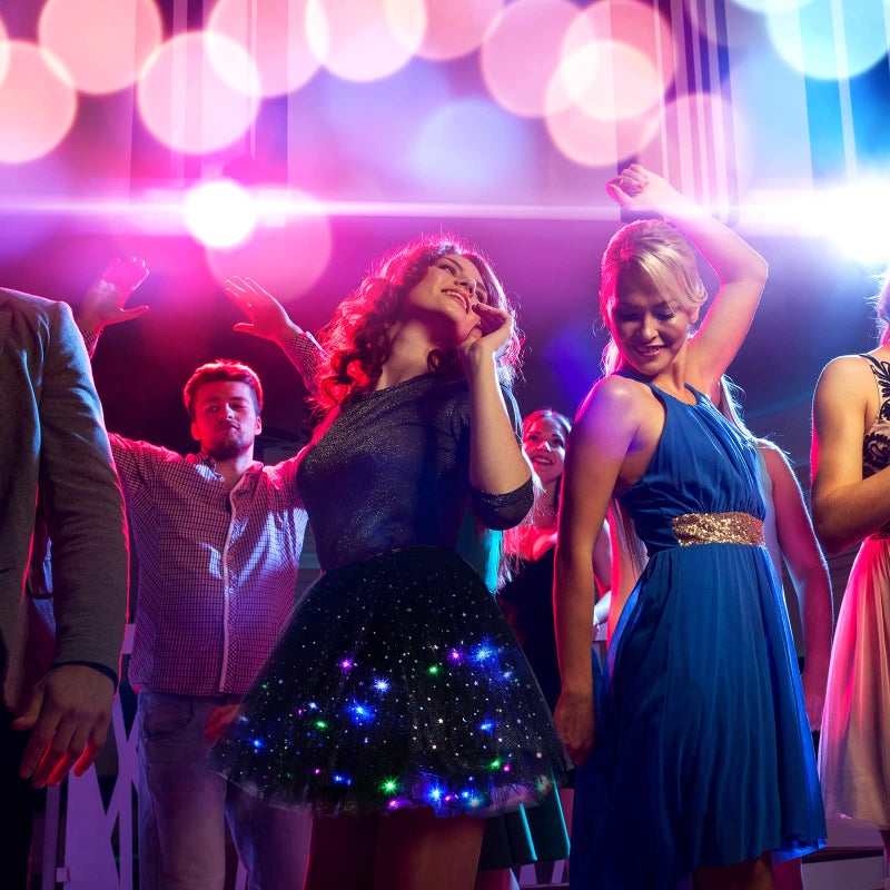 Haysandy 2 Pack LED Tutu Skirt Layered Tutus for Women Light up 80's Tulle Tutu Skirt Party Halloween Cosplay Costume(Black) - Image 3