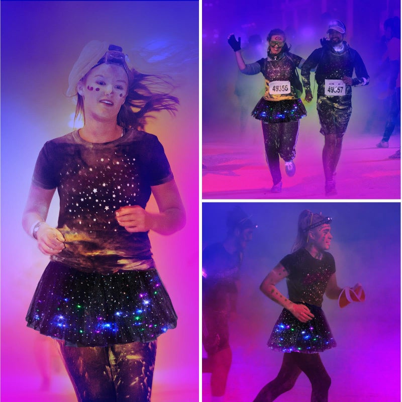 Haysandy 2 Pack LED Tutu Skirt Layered Tutus for Women Light up 80's Tulle Tutu Skirt Party Halloween Cosplay Costume(Black) - Image 5