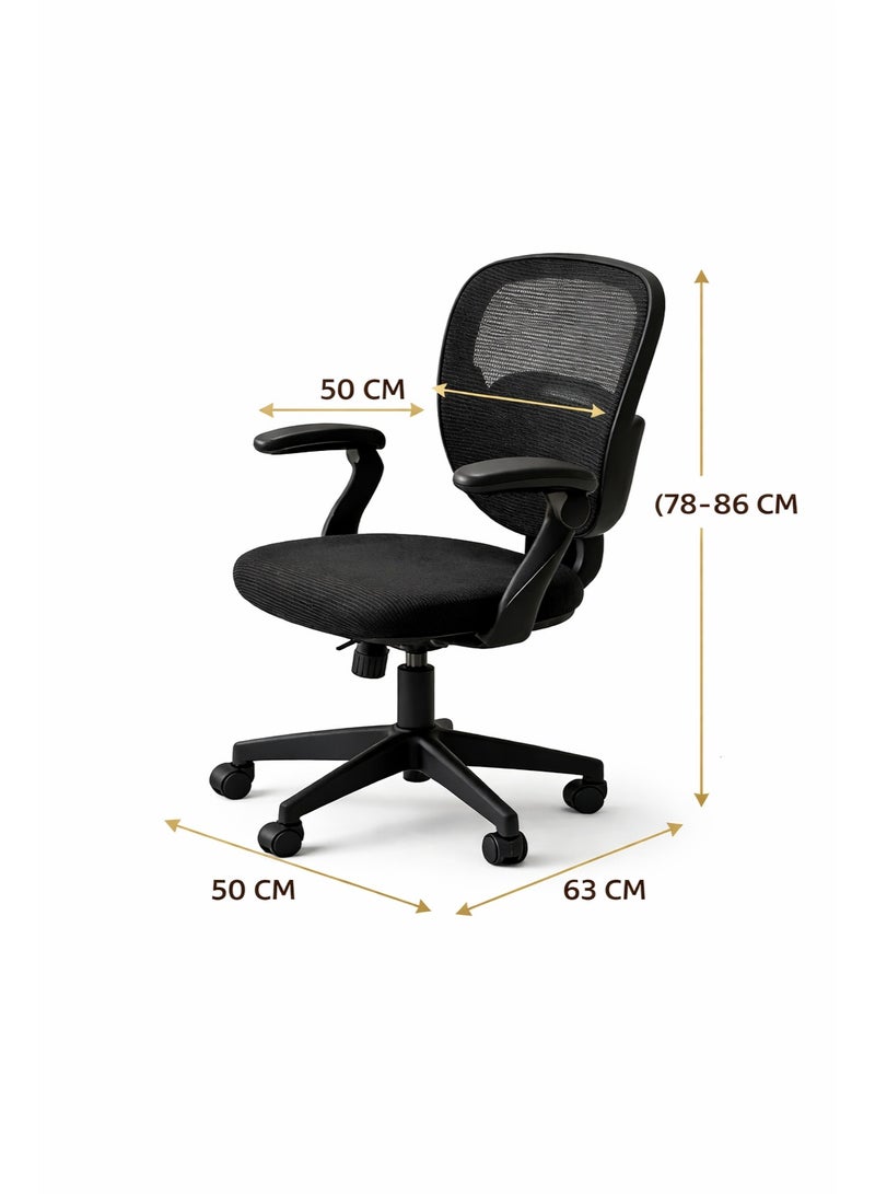 Raqi Modern swivel office chair – soft, comfortable fabric with a caster base – stylish black color - Image 4