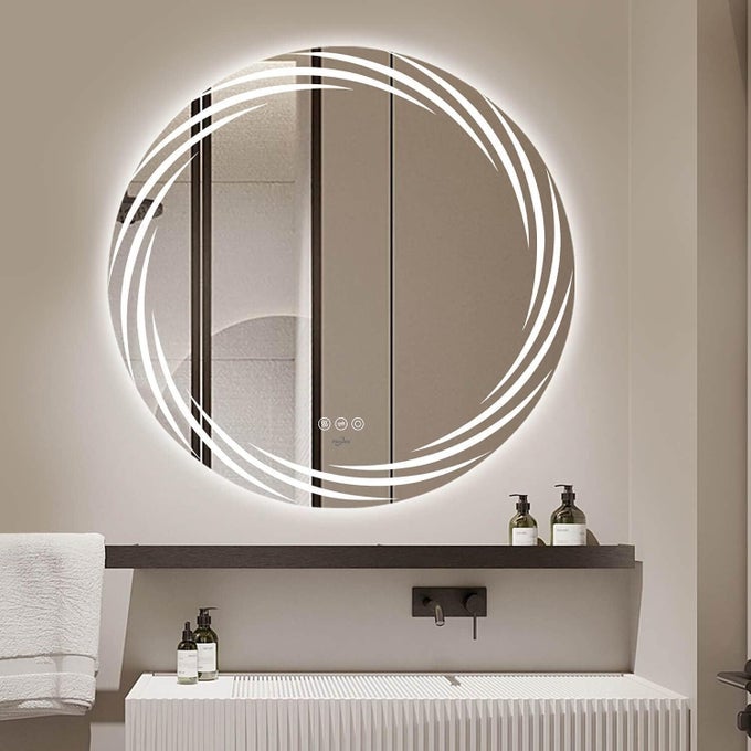 BATHROOM LED MIRROR WITH TOUCH SENSOR 3 LIGHT EFFECTS GLASS ROUND LED17 18 X 18 INCH