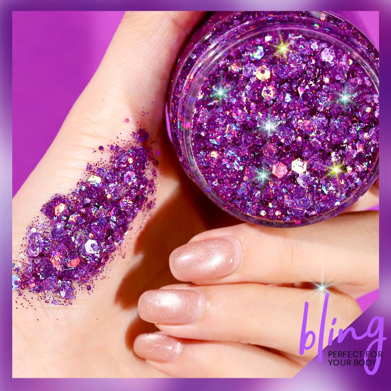 Teenitor Body Glitter, Face Glitter, Hair Glitter Gel, 80g/2.8oz Makeup Rave Purple Glitter Gel for Face and Body - Image 3