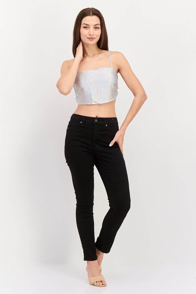 Bardot Women Square Neckline Sleeveless Allover Print Bandana Crop Top, Blue - Image 2