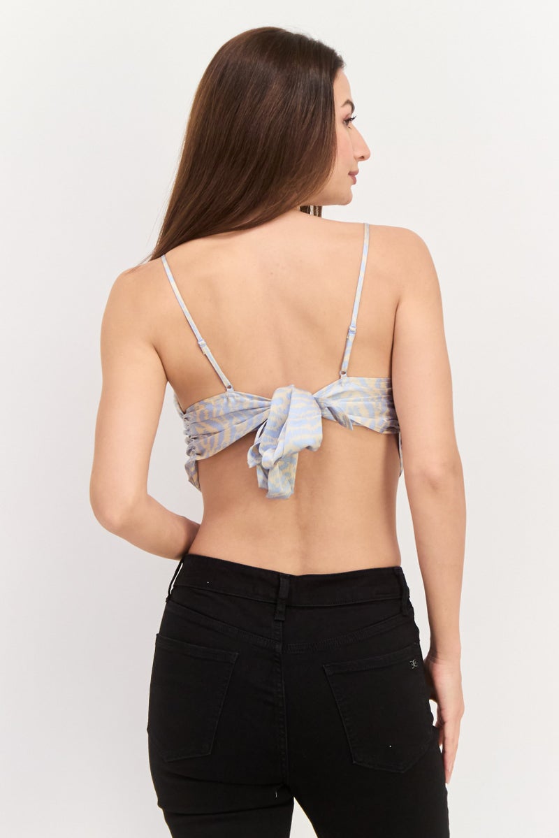 Bardot Women Square Neckline Sleeveless Allover Print Bandana Crop Top, Blue - Image 2