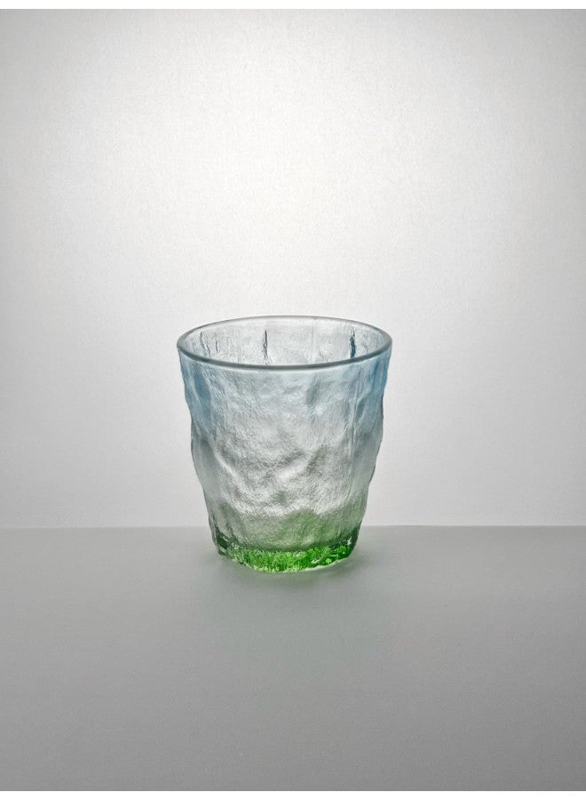 250ml glacier grain short gradient blue-green glass drinking cup, blue and green gradient, non slip grip, shatterproof, modern style  - Image 2