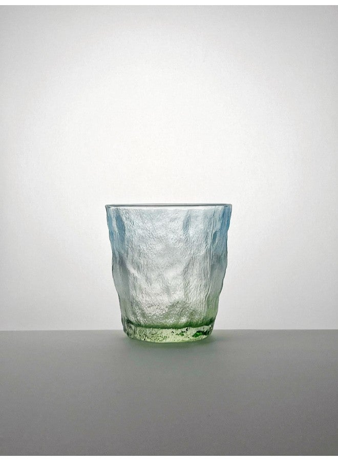 250ml glacier grain short gradient blue-green glass drinking cup, blue and green gradient, non slip grip, shatterproof, modern style  - Image 1