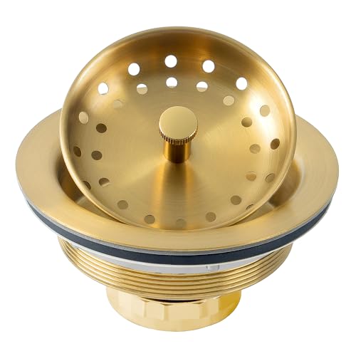 LQS Kitchen Sink Drain Assembly, Sink Drain Basket Strainer 304 Stainless Steel with Removable Sink Strainer Basket and Stopper 3-1/2-inches Gold - Image 1