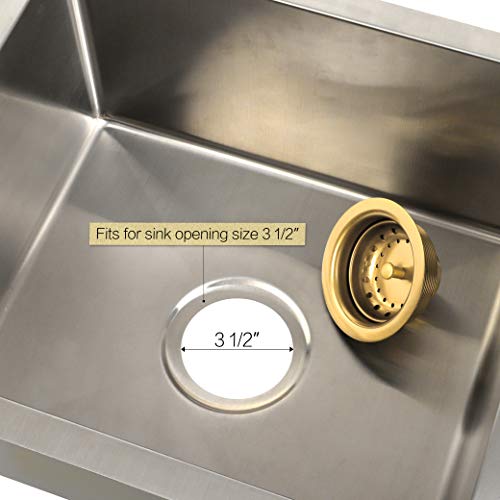 LQS Kitchen Sink Drain Assembly, Sink Drain Basket Strainer 304 Stainless Steel with Removable Sink Strainer Basket and Stopper 3-1/2-inches Gold - Image 5