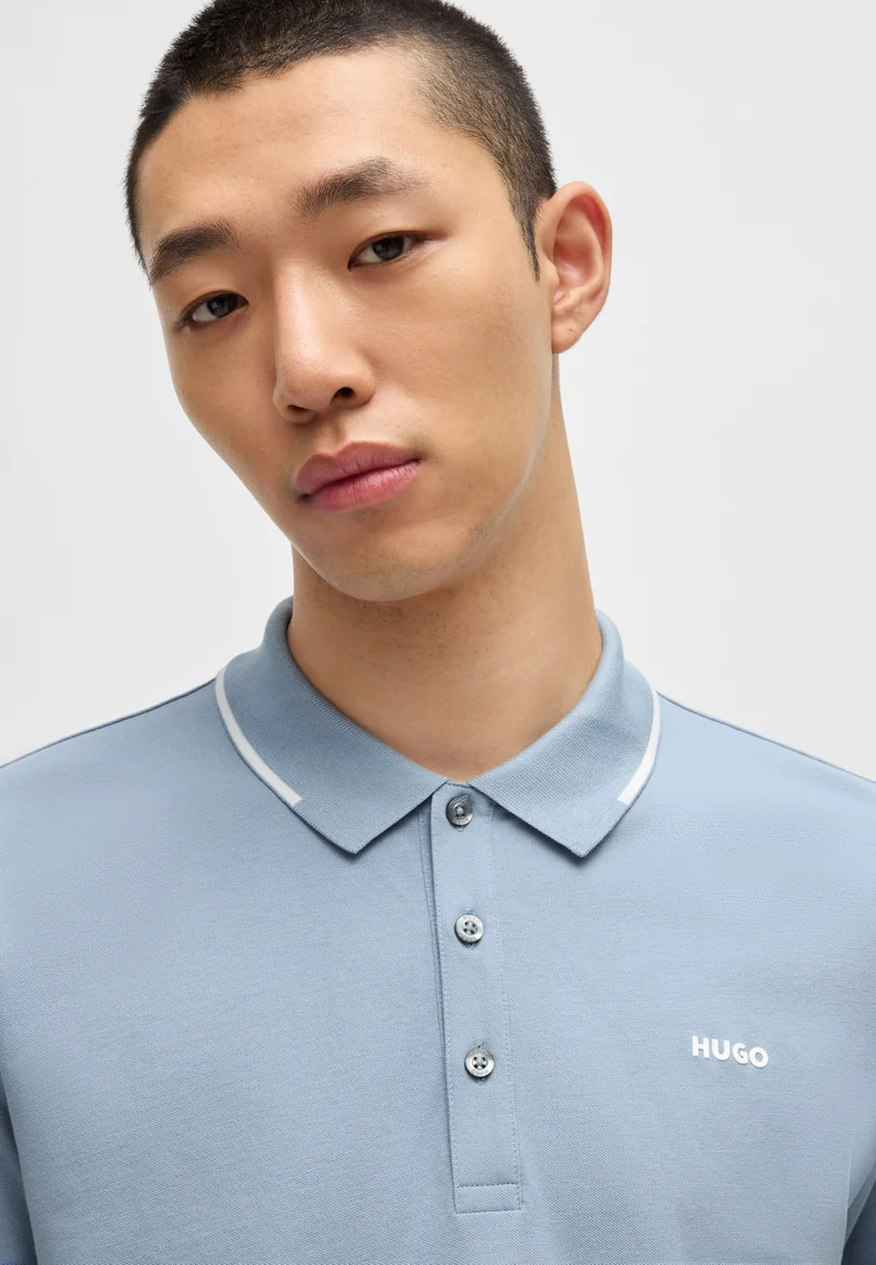 HUGO Stretch-cotton slim-fit polo shirt with printed logo