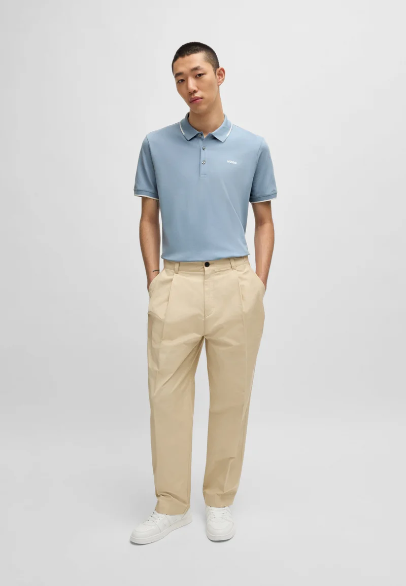 HUGO Stretch-cotton slim-fit polo shirt with printed logo
