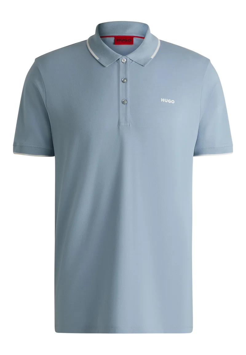 HUGO Stretch-cotton slim-fit polo shirt with printed logo