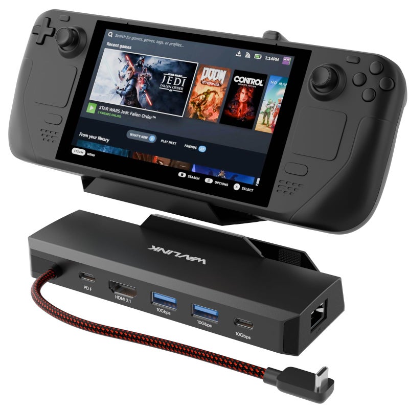 WAVLINK Steam Deck Dock, WAVLINK 6-in-1 Docking Station for Steam Deck/ROG Ally with 4K@144Hz HDMI 2.1, 100W PD in, 3X 10G USB 3.2, Gigabit RJ45 - Image 1