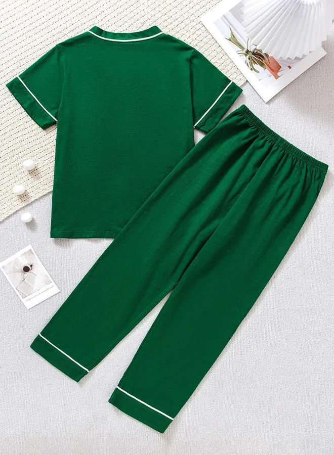 Take Two Slogan Print Pocket Detail Top with Long Pyjama Set