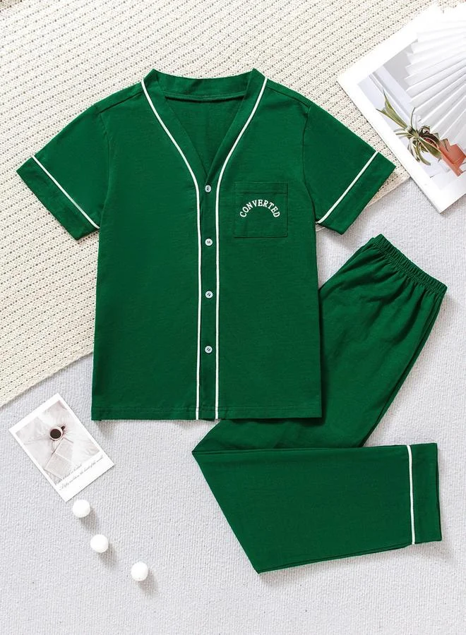 Take Two Slogan Print Pocket Detail Top with Long Pyjama Set