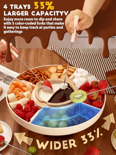 LUSHYUM Chocolate Fondue Pot Set Electric Melting Machine, 4-Cup Capacity 4 Trays 5 Forks 1 Spatula Cheese Warmer, Ideal Gift for Couple Family & Date Night Idea House Warming Holidays Essentials - Image 2