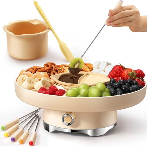 LUSHYUM Chocolate Fondue Pot Set Electric Melting Machine, 4-Cup Capacity 4 Trays 5 Forks 1 Spatula Cheese Warmer, Ideal Gift for Couple Family & Date Night Idea House Warming Holidays Essentials - Image 1