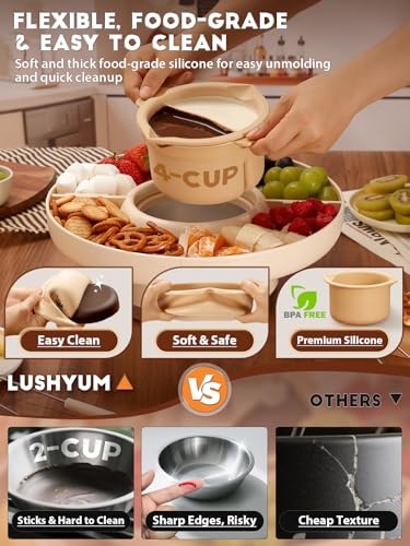 LUSHYUM Chocolate Fondue Pot Set Electric Melting Machine, 4-Cup Capacity 4 Trays 5 Forks 1 Spatula Cheese Warmer, Ideal Gift for Couple Family & Date Night Idea House Warming Holidays Essentials - Image 5